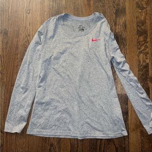 Grey Nike Dri Fit Long Sleeve Athletic Top shirt red swoosh medium